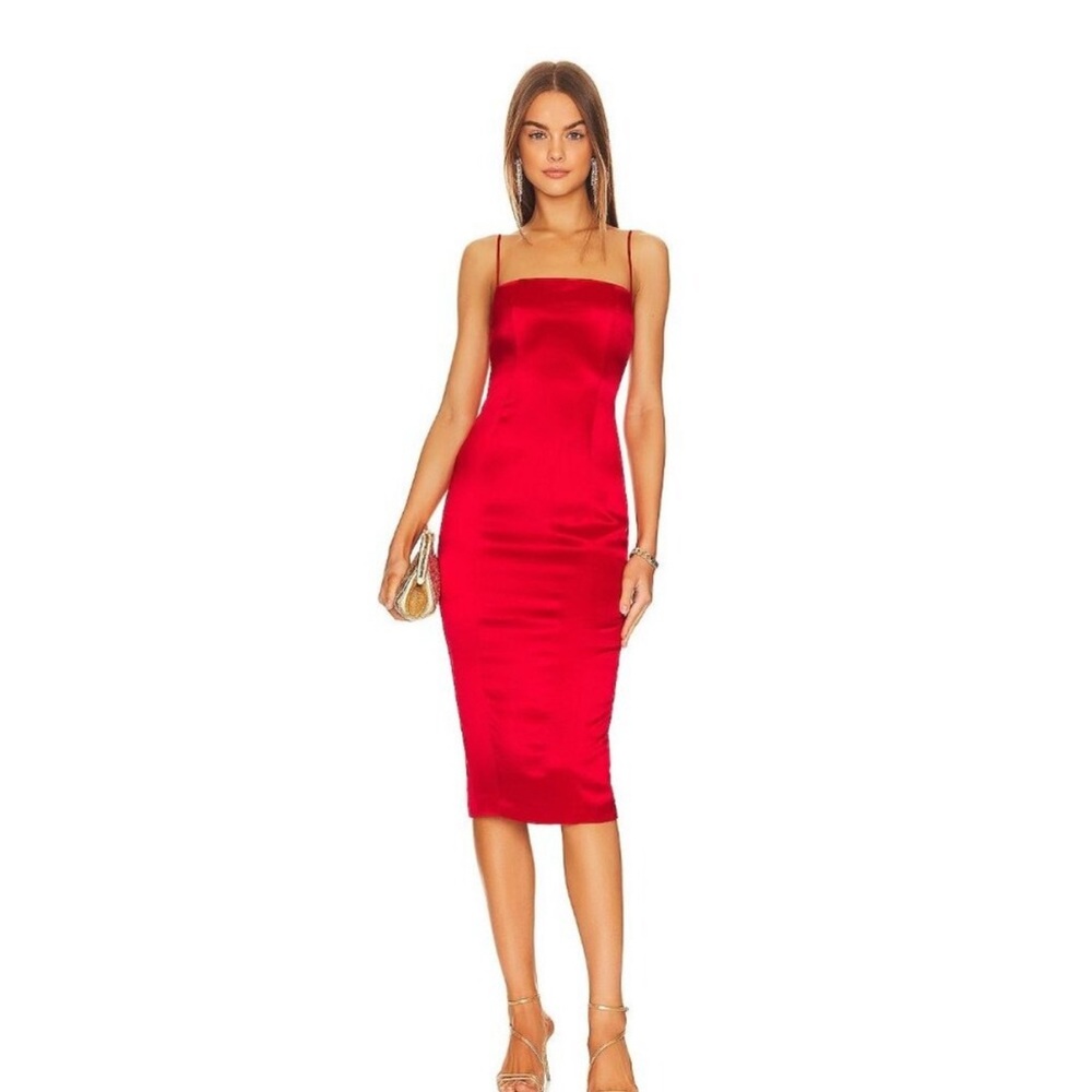 Retrofete Samantha Dress in Red Small Womens Satin Midi Cocktail NEW NWT
